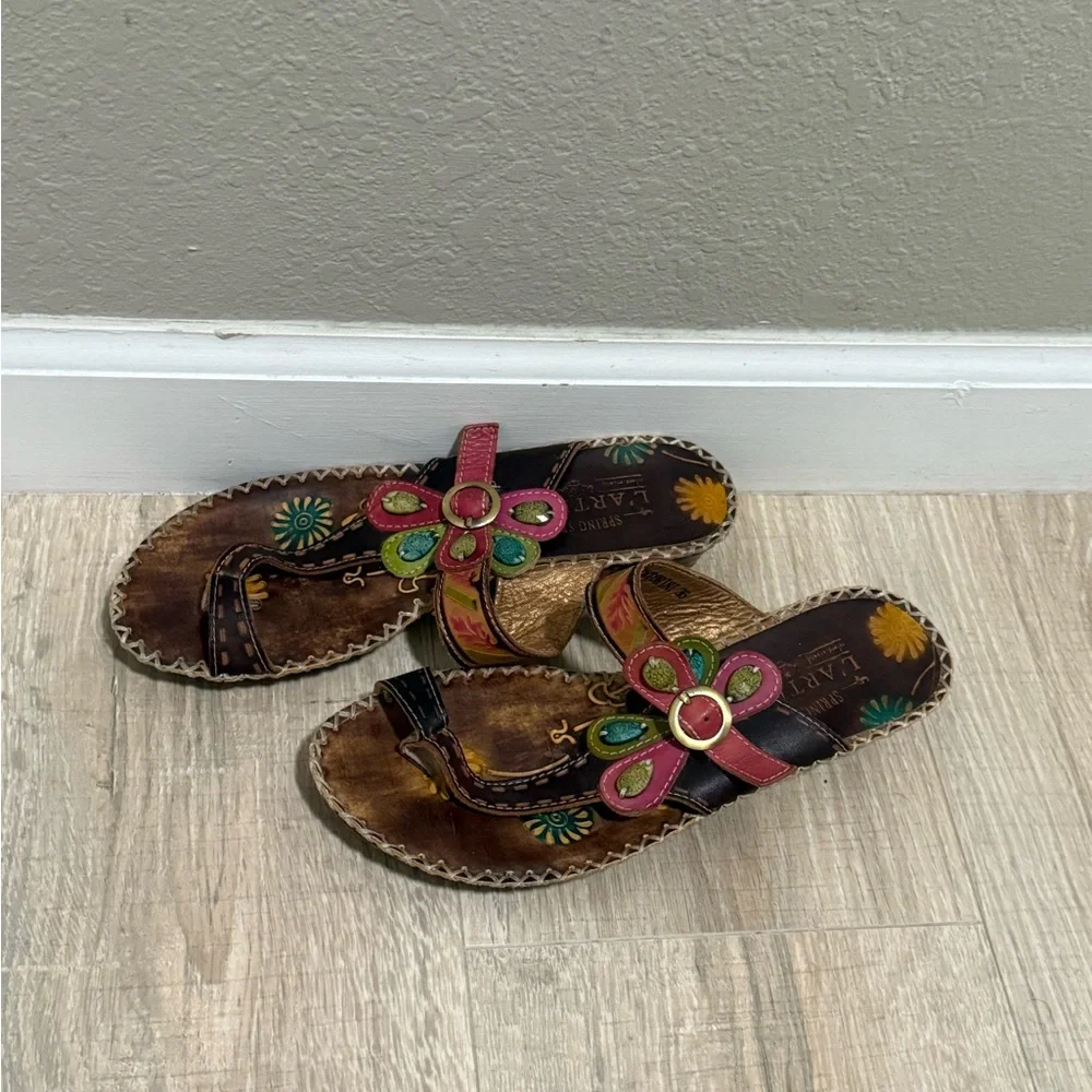 L’Artiste by Spring Step Leather Flower Sandals Size 36 (US 5.5–6) - Picture 2 of 6
